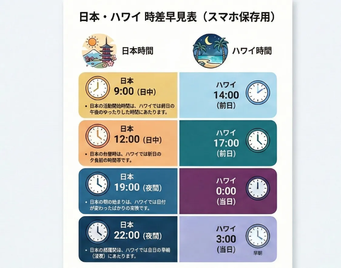 日本ハワイの時差19時間を即計算！サマータイムの有無と時差ボケ対策