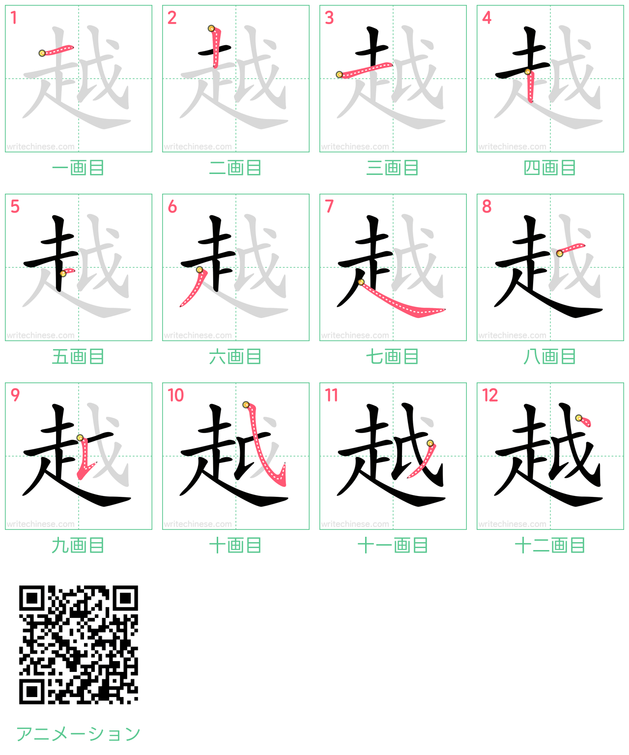 越の書き順は走から書く！総画数12画の正しい筆順と美文字の秘訣