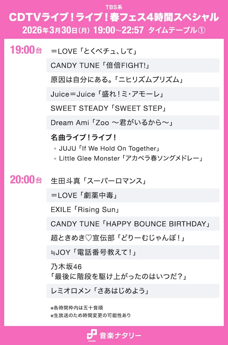 今日のCdtvライブ！ライブ！タイムテーブルと歌唱曲順速報【2026】