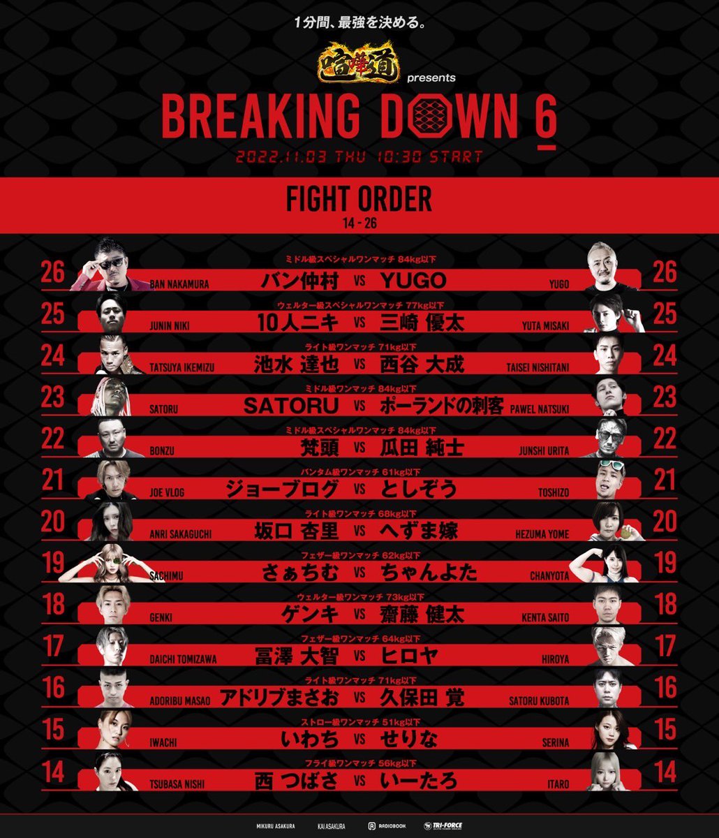 ブレイキングダウン6全試合結果と勝敗一覧！波乱の結末を徹底解説