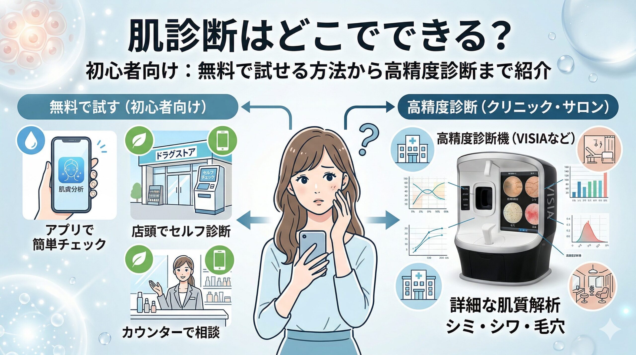 肌診断はどこで受ける？無料店舗・デパコス・皮膚科の最新徹底比較