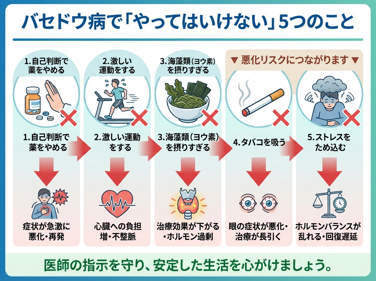 バセドウ病でやってはいけないこと7選！悪化防ぐ食事・運動の新常識