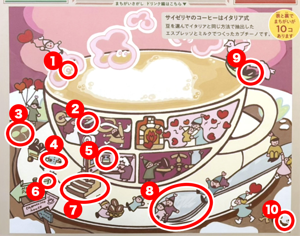 サイゼリヤ間違い探しの答え速報！超難問10箇所と最後の1個を暴く